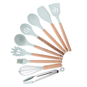 9/10/12 piezas Juego de herramientas de cocina Utensilios de cocina de silicona de primera calidad Set con caja de almacenamiento Turner Tongs Espátula Cuchara de sopa