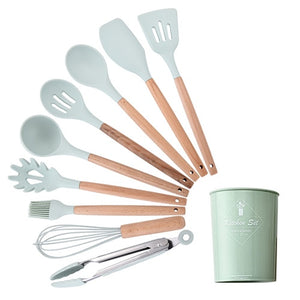 9/10/12 piezas Juego de herramientas de cocina Utensilios de cocina de silicona de primera calidad Set con caja de almacenamiento Turner Tongs Espátula Cuchara de sopa