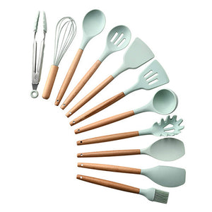 9/10/12 piezas Juego de herramientas de cocina Utensilios de cocina de silicona de primera calidad Set con caja de almacenamiento Turner Tongs Espátula Cuchara de sopa