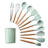 9/10/12 piezas Juego de herramientas de cocina Utensilios de cocina de silicona de primera calidad Set con caja de almacenamiento Turner Tongs Espátula Cuchara de sopa