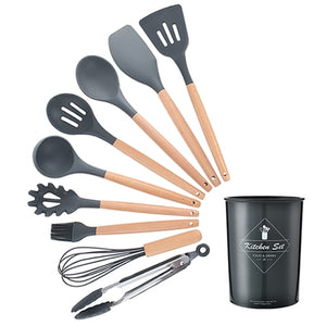 9/10/12 piezas Juego de herramientas de cocina Utensilios de cocina de silicona de primera calidad Set con caja de almacenamiento Turner Tongs Espátula Cuchara de sopa