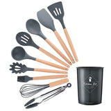 9/10/12 piezas Juego de herramientas de cocina Utensilios de cocina de silicona de primera calidad Set con caja de almacenamiento Turner Tongs Espátula Cuchara de sopa