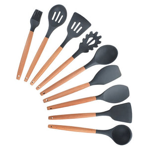 9/10/12 piezas Juego de herramientas de cocina Utensilios de cocina de silicona de primera calidad Set con caja de almacenamiento Turner Tongs Espátula Cuchara de sopa