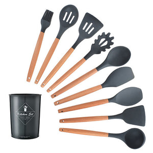 9/10/12 piezas Juego de herramientas de cocina Utensilios de cocina de silicona de primera calidad Set con caja de almacenamiento Turner Tongs Espátula Cuchara de sopa
