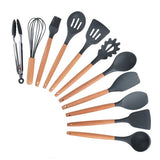 9/10/12 piezas Juego de herramientas de cocina Utensilios de cocina de silicona de primera calidad Set con caja de almacenamiento Turner Tongs Espátula Cuchara de sopa