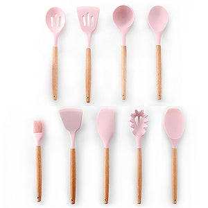 9/10/12 piezas Juego de herramientas de cocina Utensilios de cocina de silicona de primera calidad Set con caja de almacenamiento Turner Tongs Espátula Cuchara de sopa
