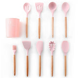 9/10/12 piezas Juego de herramientas de cocina Utensilios de cocina de silicona de primera calidad Set con caja de almacenamiento Turner Tongs Espátula Cuchara de sopa