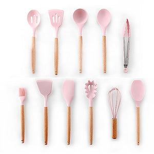 9/10/12 piezas Juego de herramientas de cocina Utensilios de cocina de silicona de primera calidad Set con caja de almacenamiento Turner Tongs Espátula Cuchara de sopa
