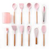 9/10/12 piezas Juego de herramientas de cocina Utensilios de cocina de silicona de primera calidad Set con caja de almacenamiento Turner Tongs Espátula Cuchara de sopa