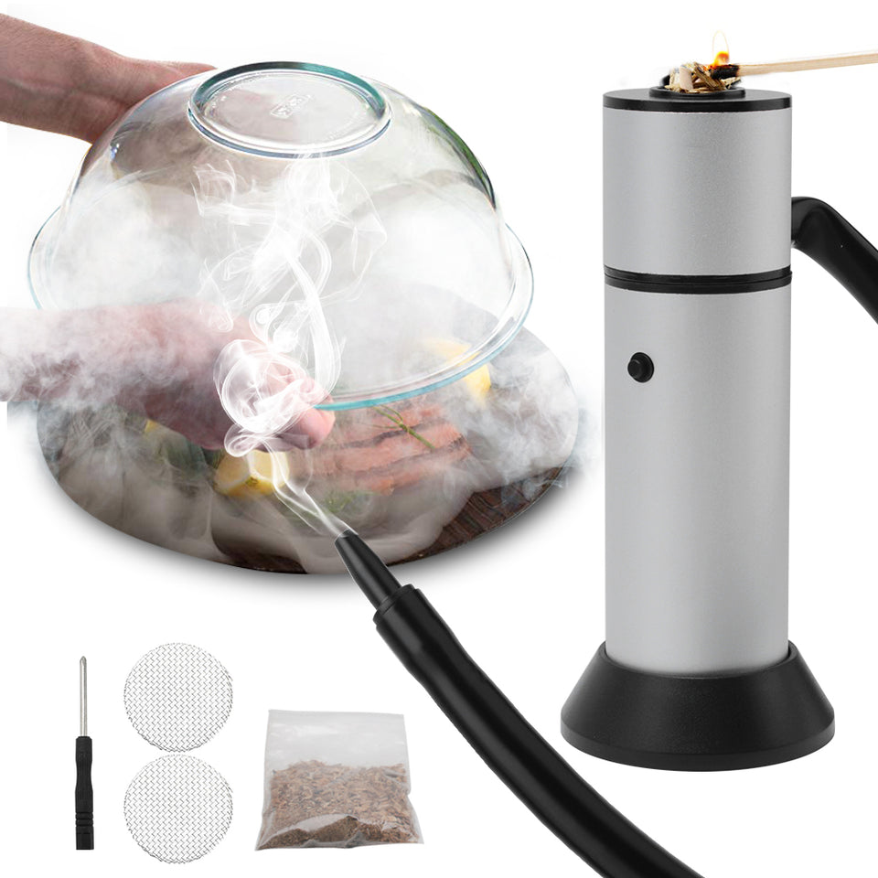 BORUIT Food Generador de humo frío Cocina molecular portátil Pistola para fumar Carne Quemar Ahumadero Cocina para barbacoa Parrilla Ahumador Madera
